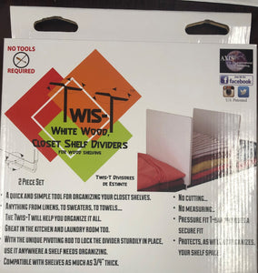 DR. ORGANIZER 2 Pc White Wood Shelf Divider Set with USA Patented Twis-T Locking System